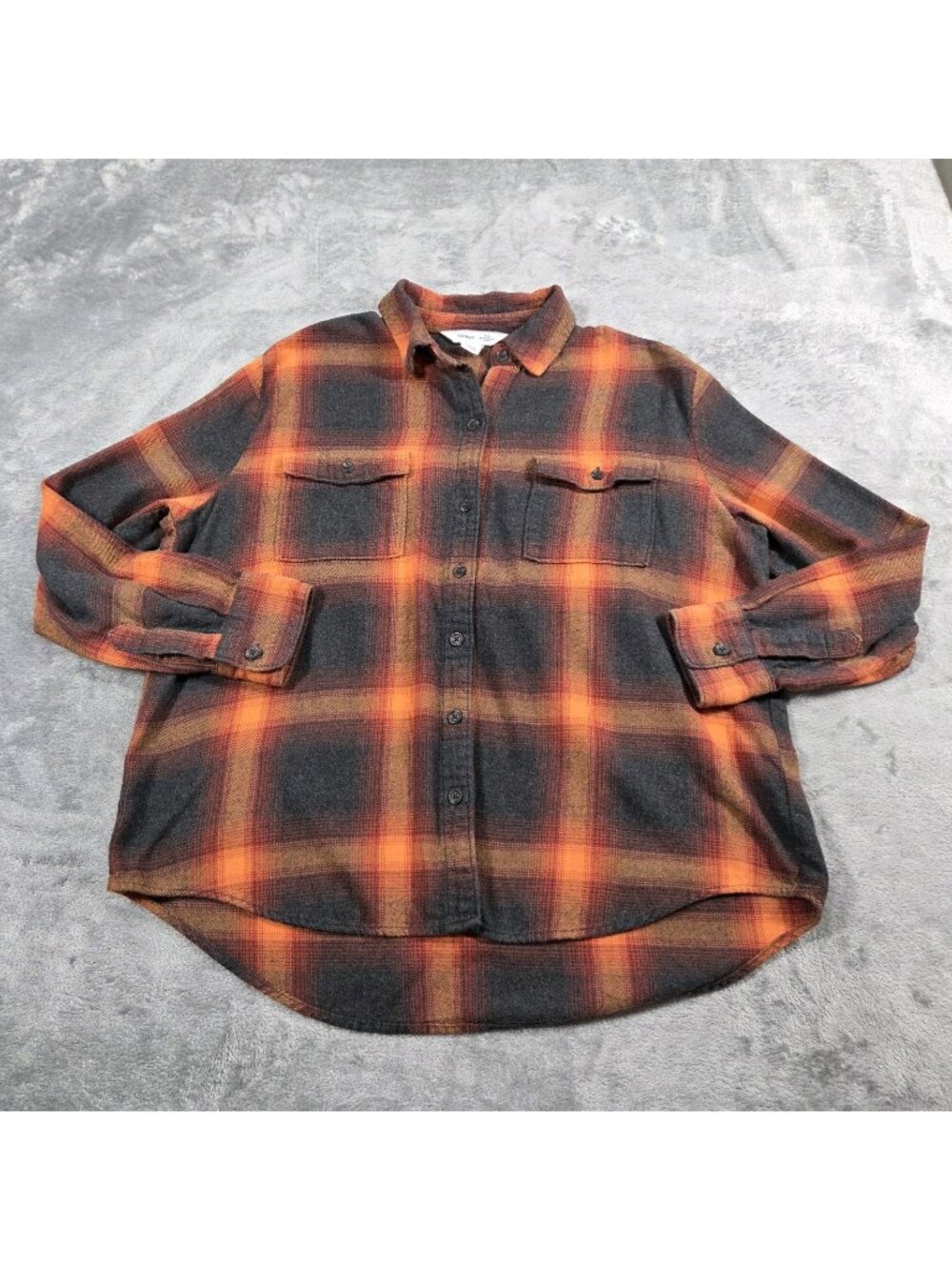 Old Navy Shirt Womens S Orange Boyfriend Plaid Flannel Evermore Inspired Swiftie